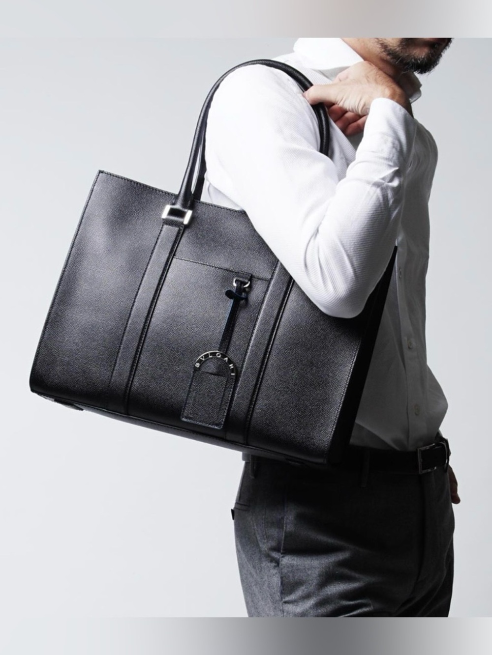 Bvlgari Black Leather Men's Tote Briefcase